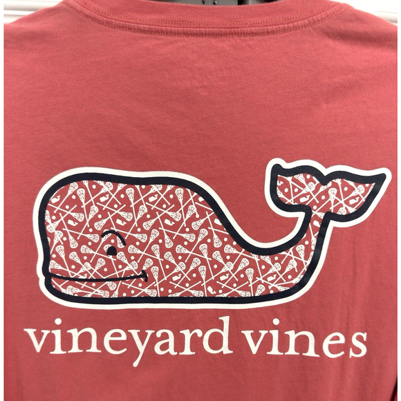 Vineyard Vines Mens Sz M Long Sleeve Lacrosse Tee Shirt Pink Whale EUC - Picture 6 of 7